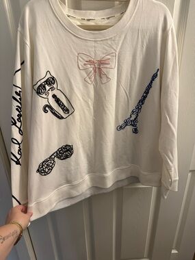 Karl Lagerfeld Kids White Sweatshirt with Navy & Pink Embroidery